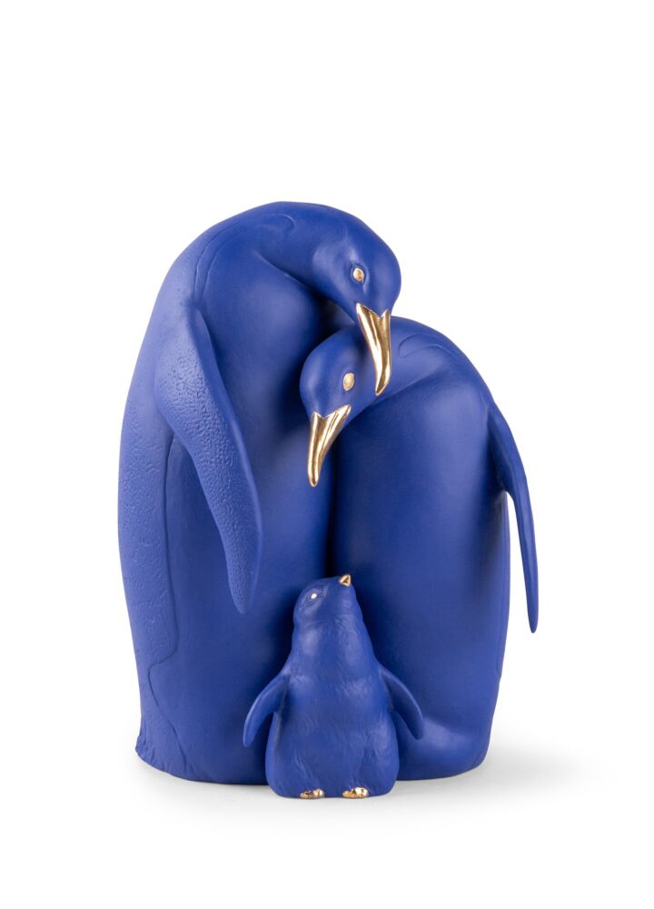 Penguin family Sculpture. Blue-Gold. Limited Edition in Lladró