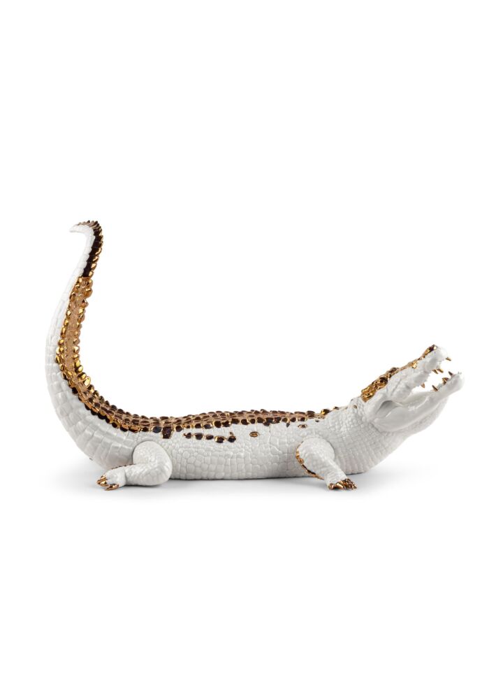 Scultura Coccodrillo (bianco-rame) in Lladró
