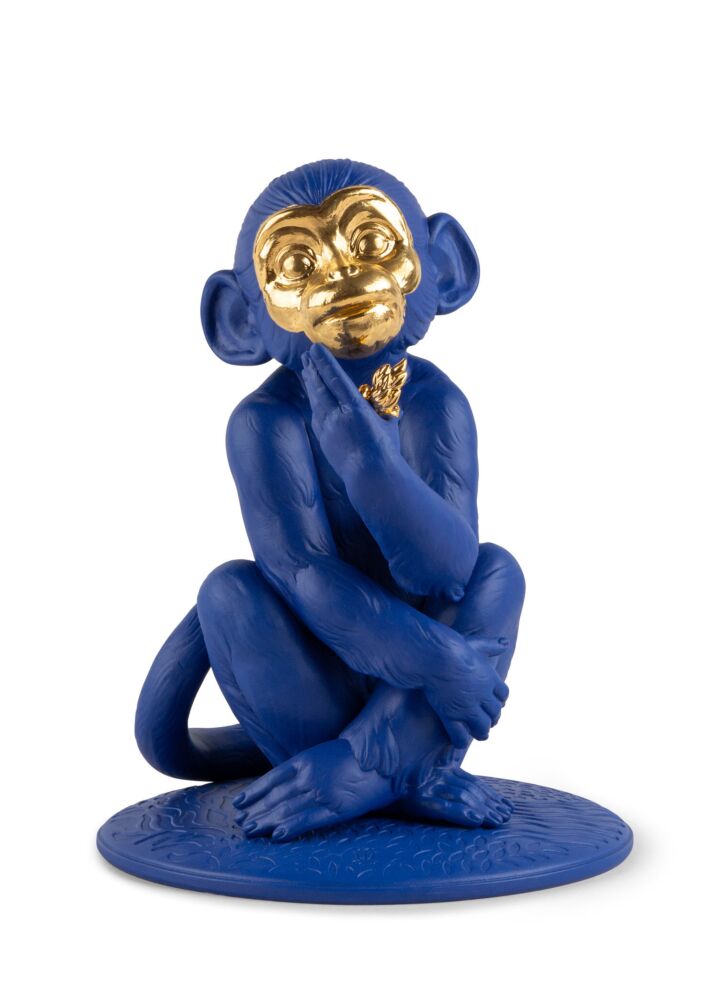 Little monkey Sculpture. Blue-gold. Limited Edition in Lladró