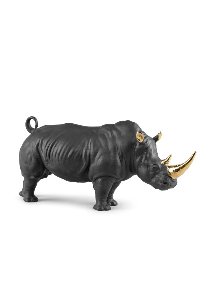Scultura Rinoceronte. Nero-oro. Serie Limitata in Lladró