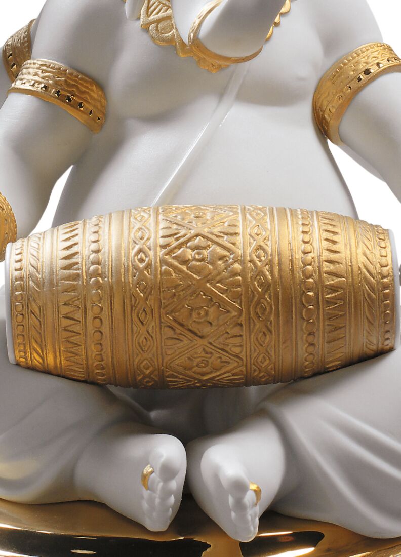 Figurina Ganesha con Mridangam. Lustro oro, 1 di 5