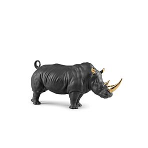 Scultura Rinoceronte. Nero-oro. Serie Limitata in Lladró